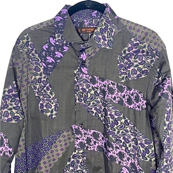 ETRO Purple/Olive Green Paisley Button Down‎ Shirt - Picture 4 of 5
